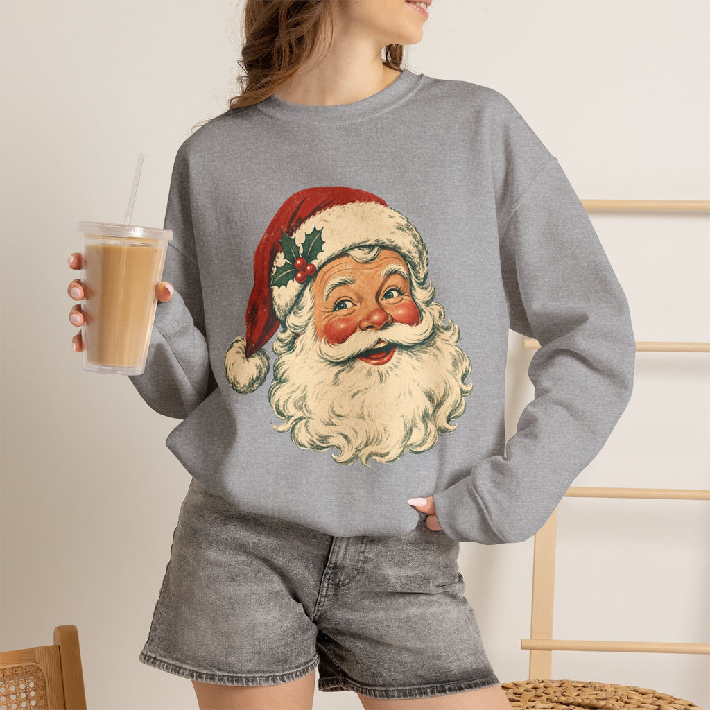 Vintage Santa Face Crewneck Sweatshirt | Retro Christmas Holiday Sweater