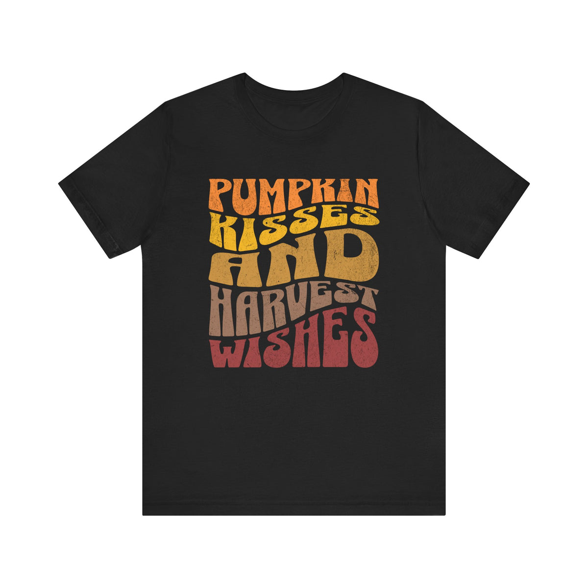 Pumpkin Kisses and Harvest Wishes T-Shirt | Fall Autumn Retro Typography Tee