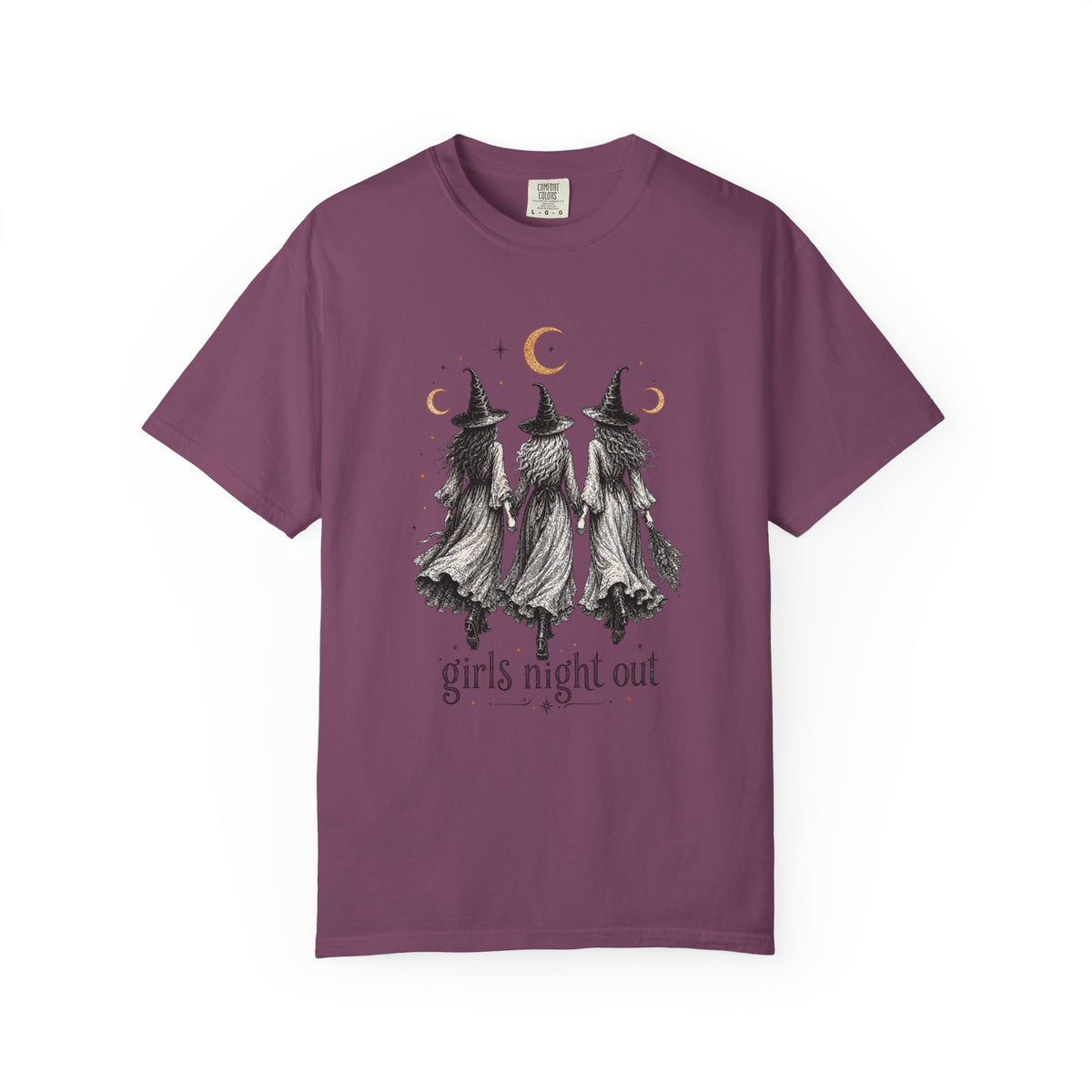 Girls Night Out witches Comfort Colors T-shirt | Halloween witch trio moon design