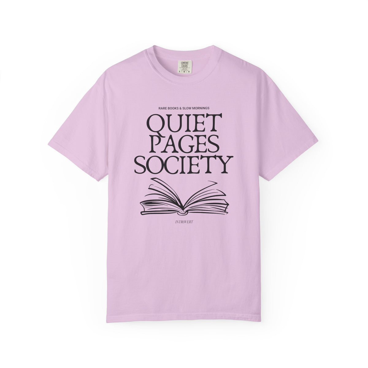 Quiet Pages Society Comfort Colors T-shirt | Open Book Illustration, Literary Reading Club Tee