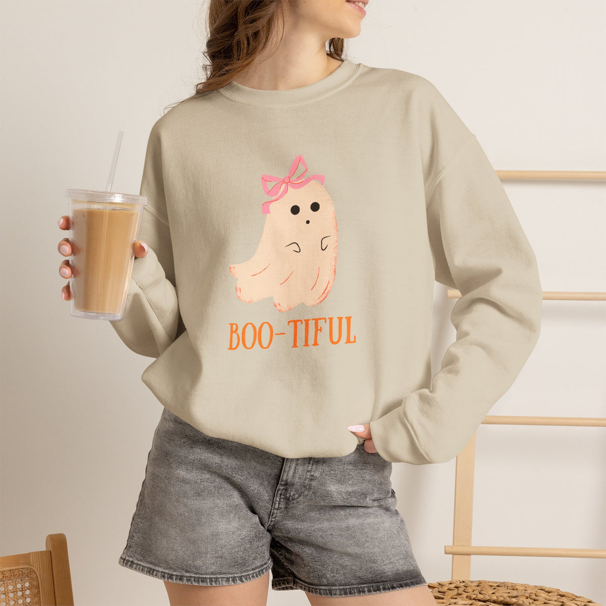 Cute Pastel Ghost Boo-tiful Crewneck | Halloween Ghost Sweatshirt