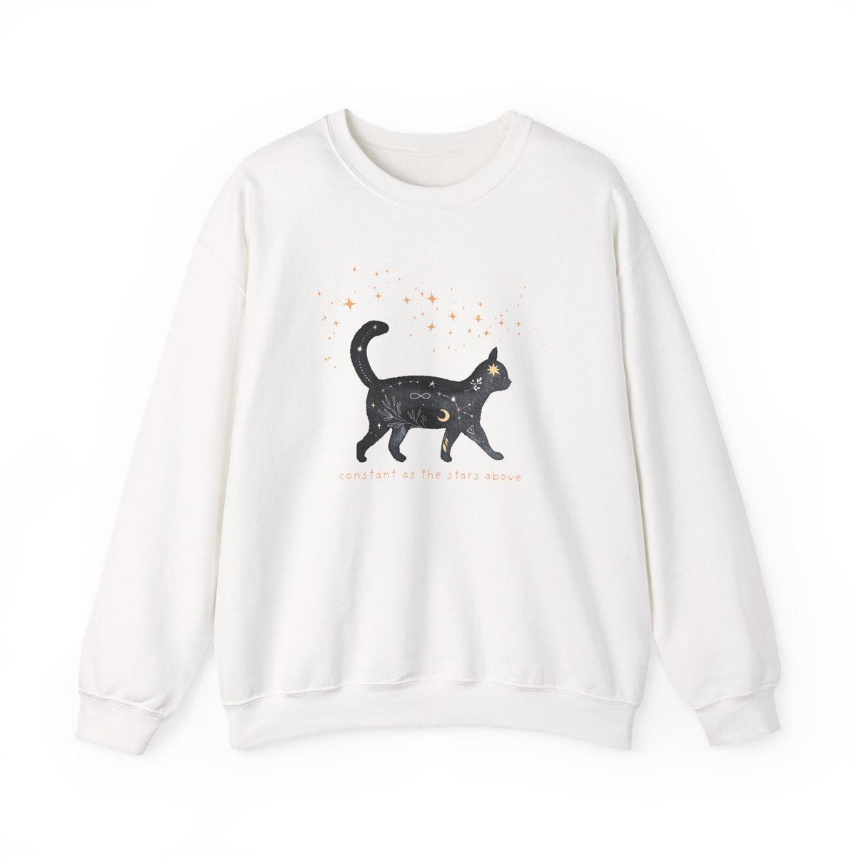 Halloween Sweatshirt | Black Cat Celestial Stars Illustration