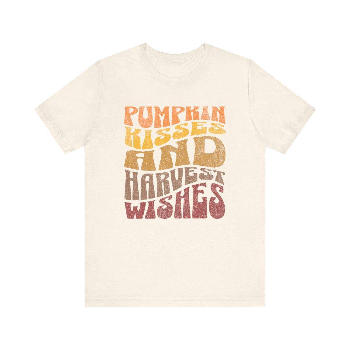 Pumpkin Kisses and Harvest Wishes T-Shirt | Fall Autumn Retro Typography Tee