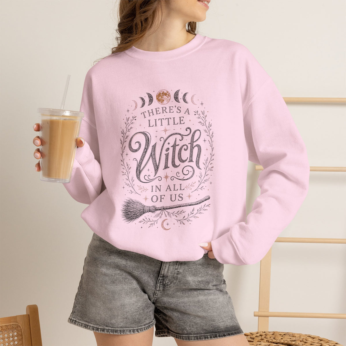 There's A Little Witch In All Of Us sweatshirt | moon phases broomstick witchy design halloween humor