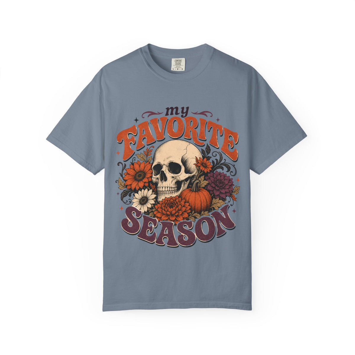 Skull with Pumpkins & Flowers T-shirt | My Favorite Season fall design