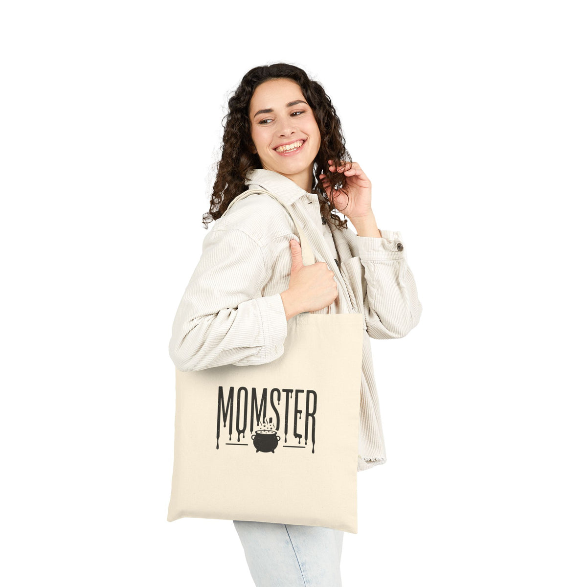 Momster Halloween Mom Tote | Cotton Canvas Tote, Spooky Bat Graphic, Distressed Lettering