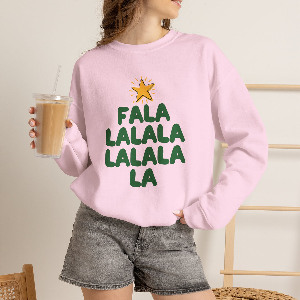 Christmas Sweatshirt Tree Design| Festive Cute Fala Lalala Christmas Tree with Star Crewneck