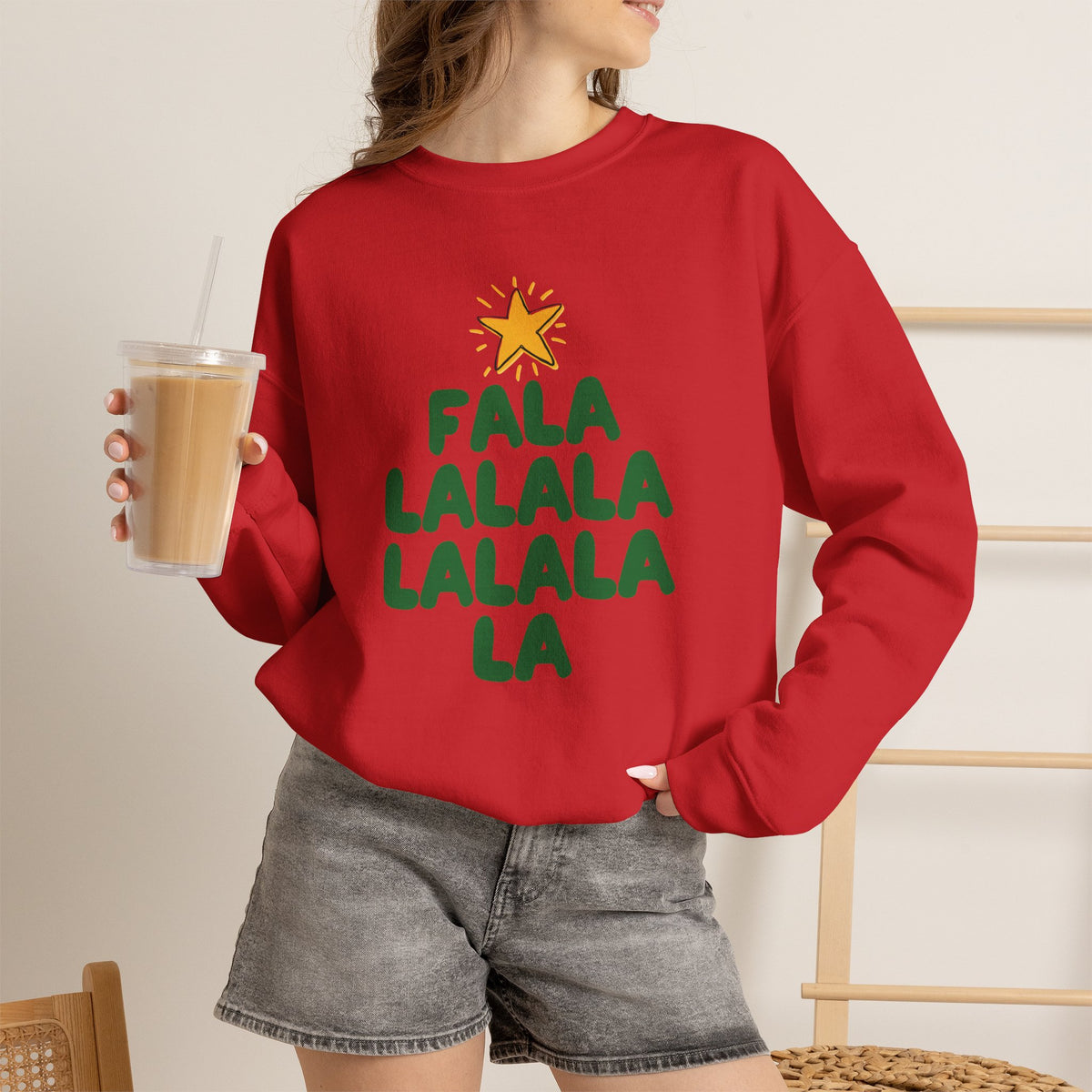 Christmas Sweatshirt Tree Design| Festive Cute Fala Lalala Christmas Tree with Star Crewneck