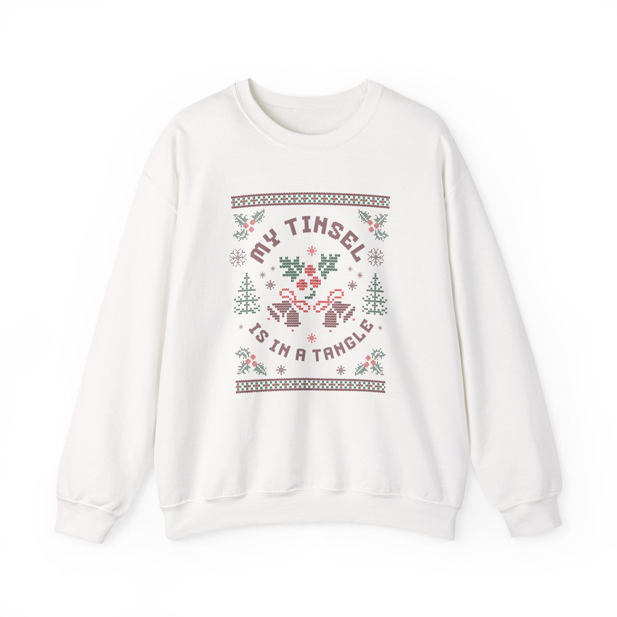 Christmas Sweatshirt Humor | My Tinsel Is in a Tangle Retro Pixel Art Crewneck