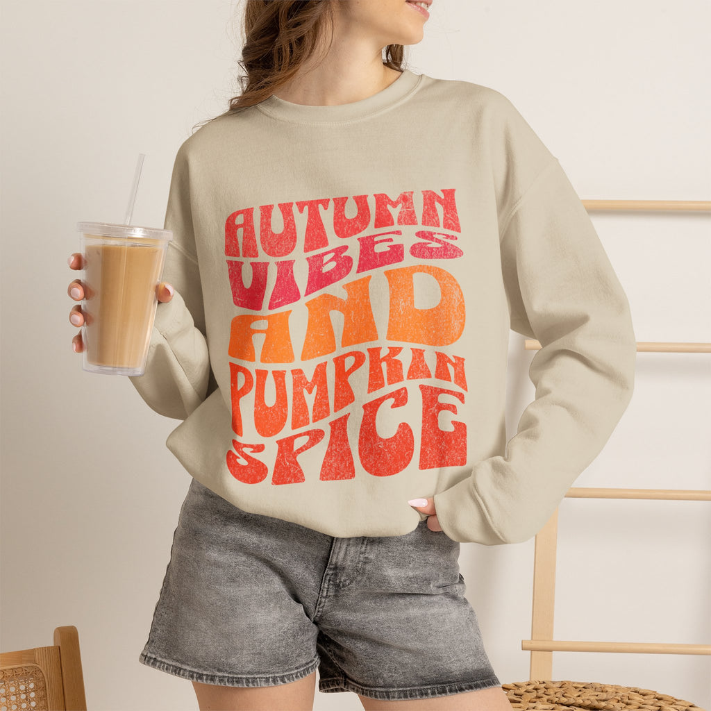 Autumn Vibes and Pumpkin Spice Sweatshirt | Fall Typography Crewneck
