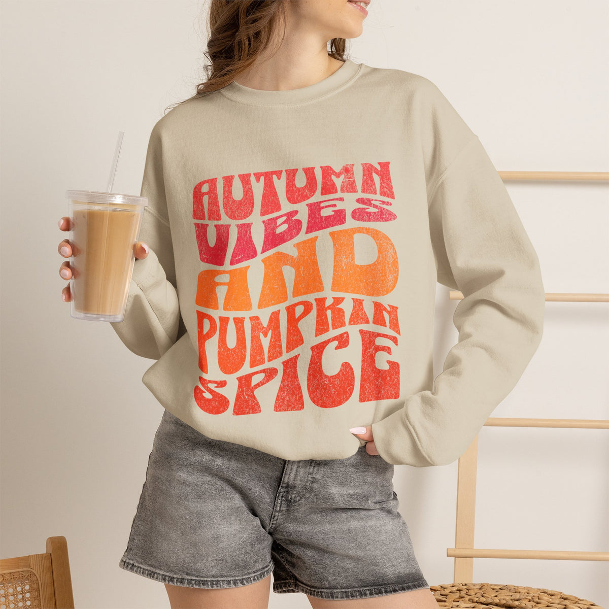Autumn Vibes and Pumpkin Spice Sweatshirt | Fall Typography Crewneck