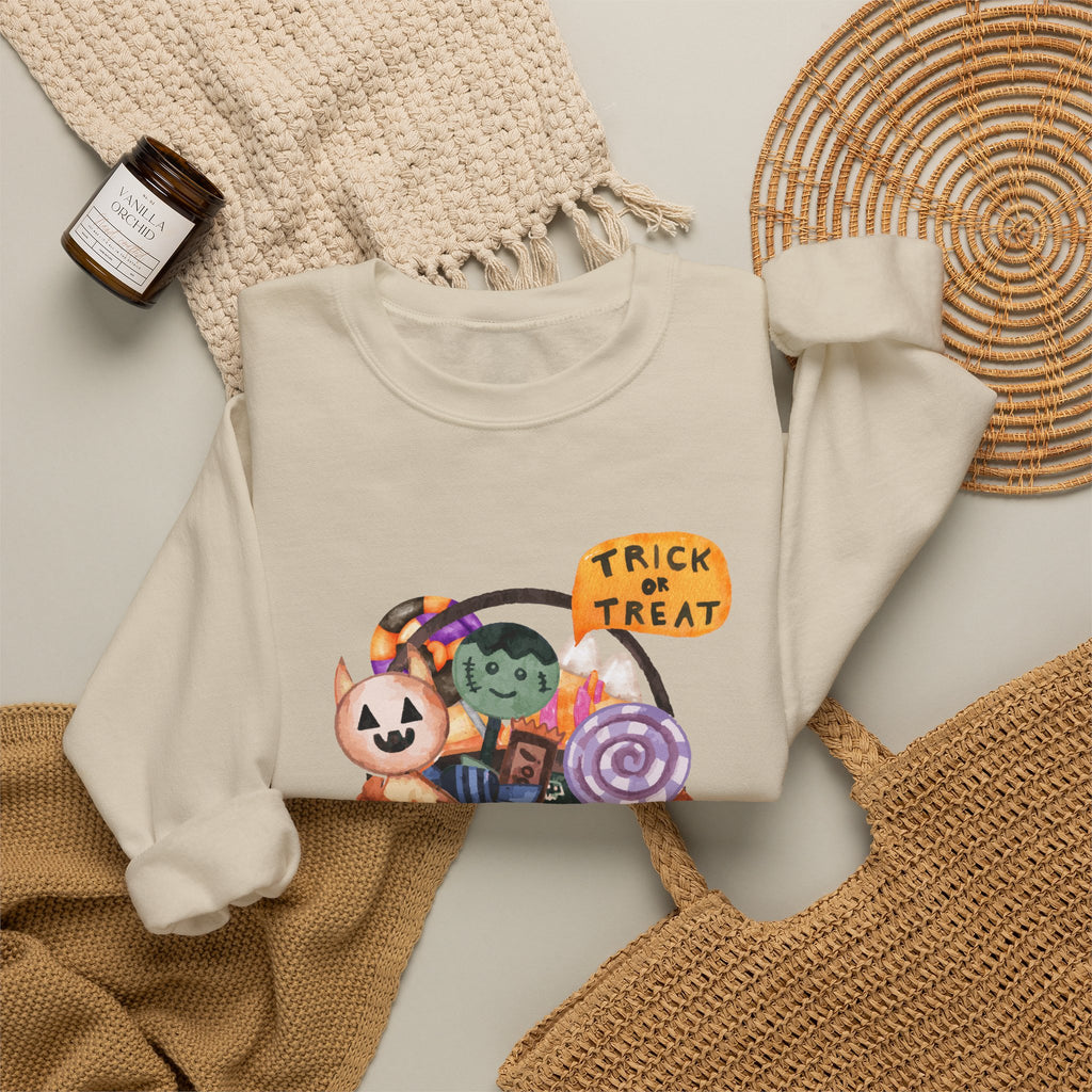 Halloween Pumpkin Candy Crewneck Sweatshirt — Trick or Treat Jack-O-Lantern Design