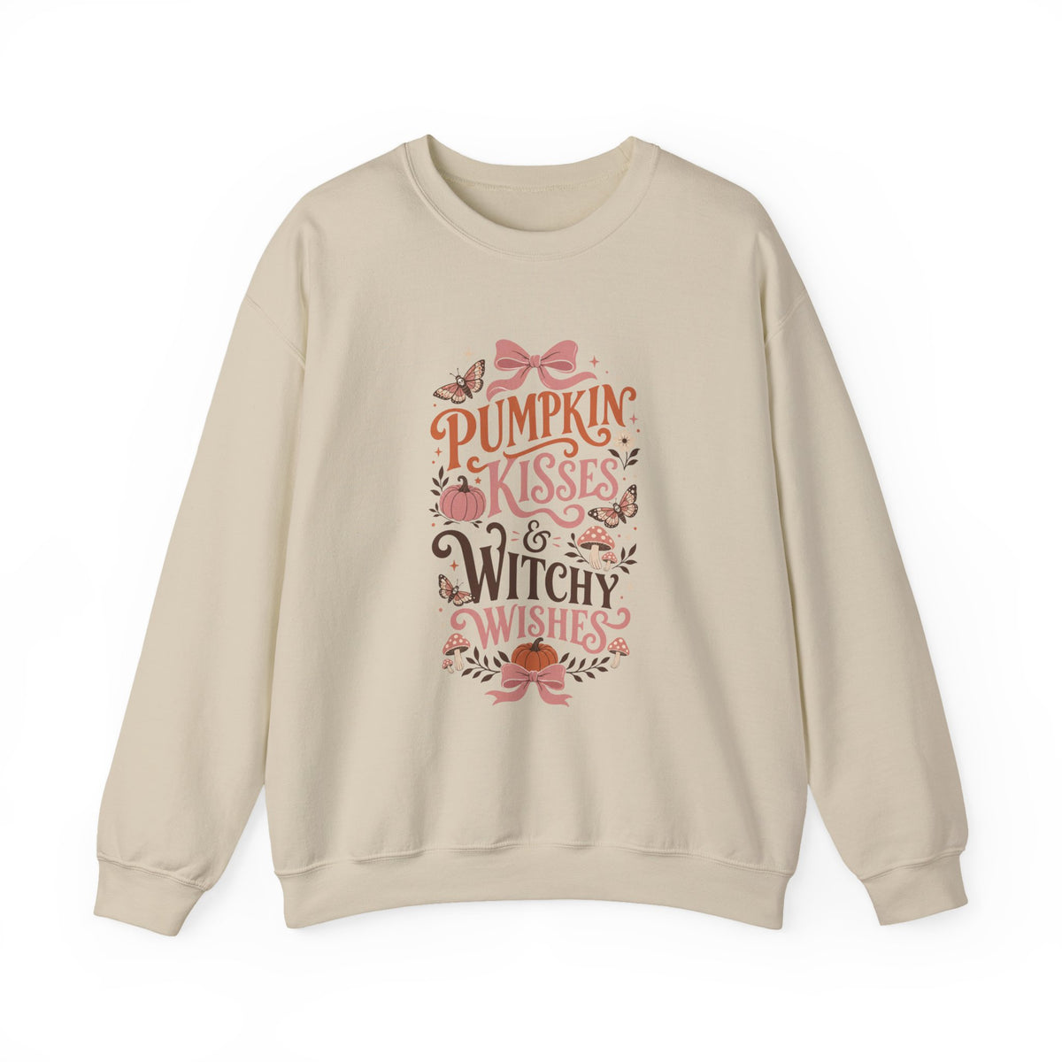 Pumpkin Kisses & Witchy Wishes Crewneck Sweatshirt | Fall Halloween Butterflies Sweater