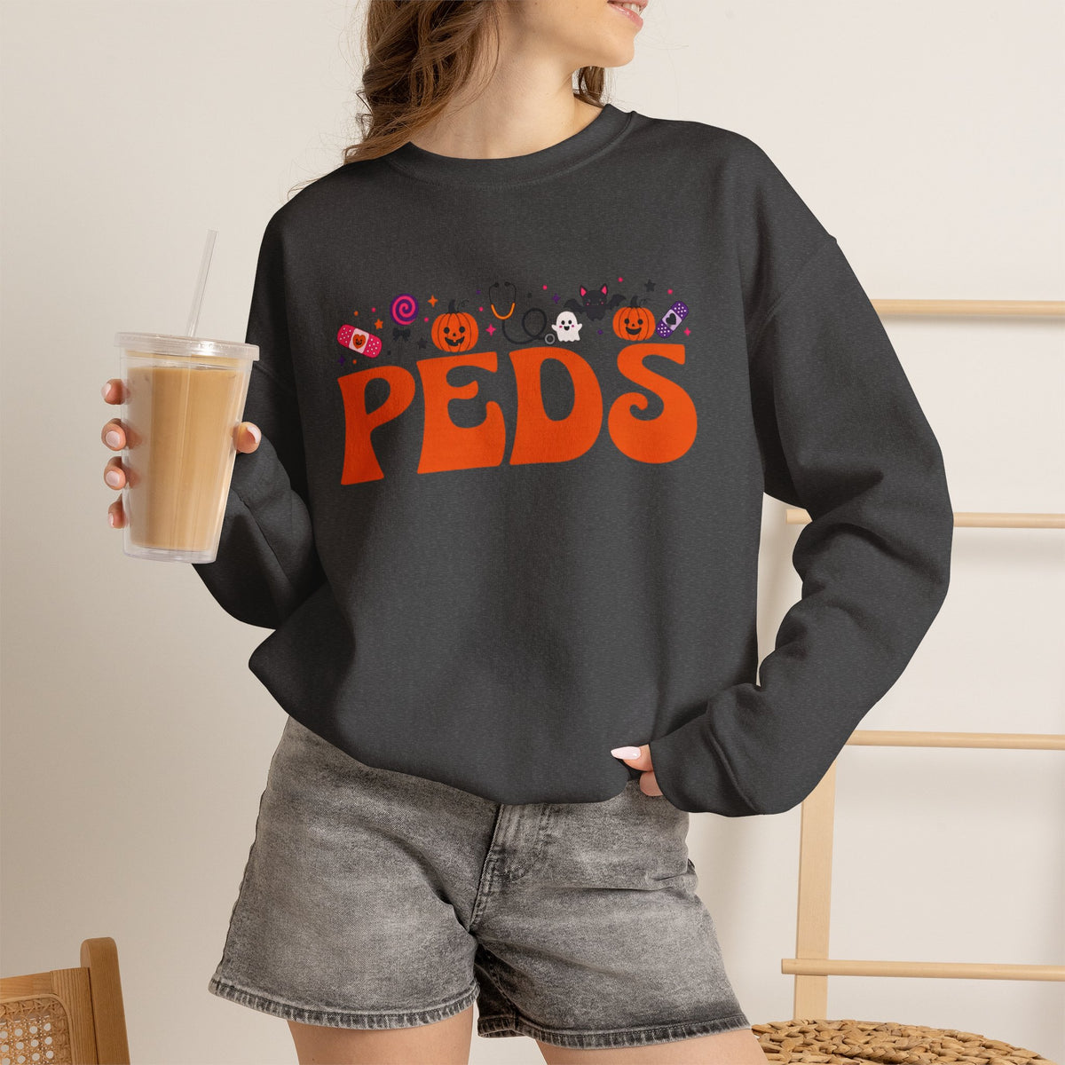 Halloween Nurse Sweatshirt PEDS | Pumpkin Candy Bat Ghost Crewneck