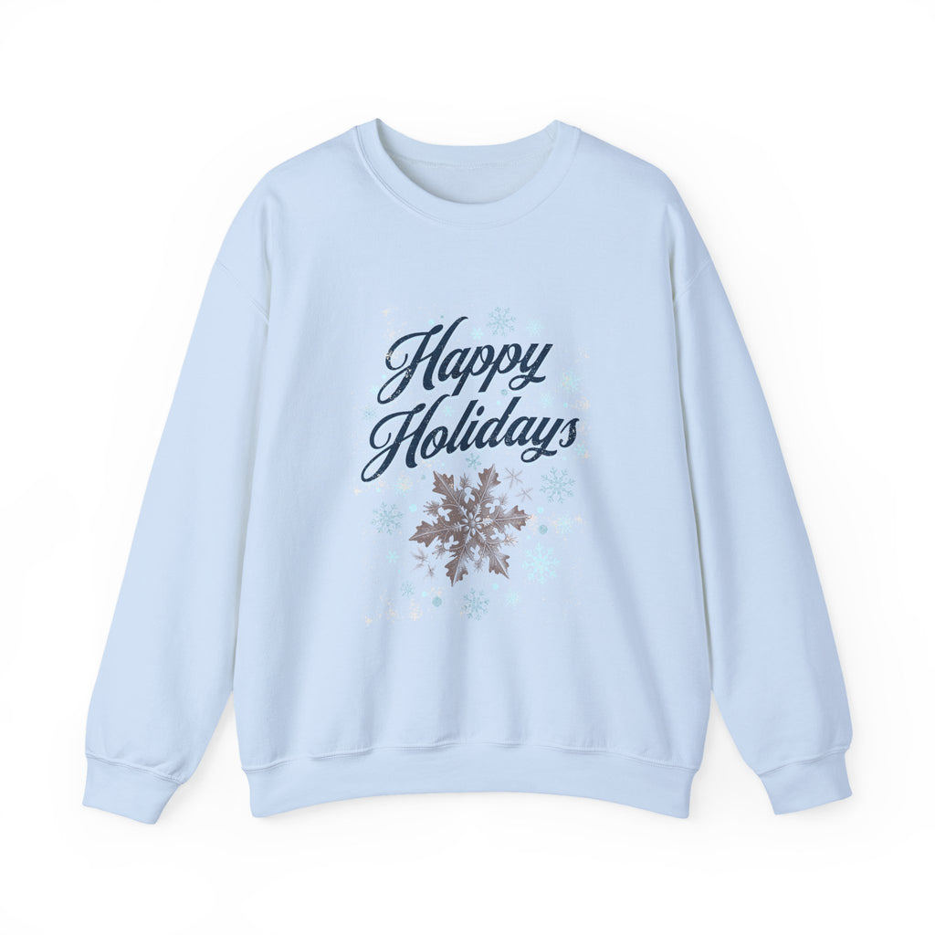 Christmas Sweatshirt | Happy Holidays snowflakes shades of blue neutral colors