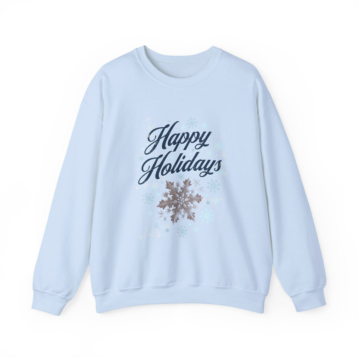 Christmas Sweatshirt | Happy Holidays snowflakes shades of blue neutral colors