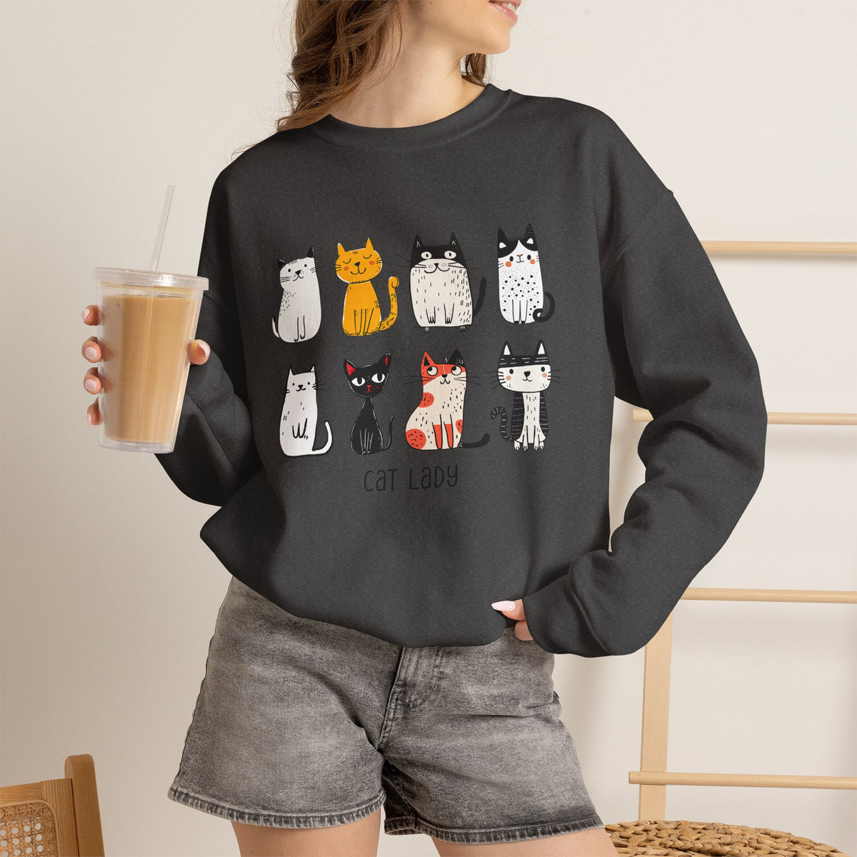 Cute Cat Illustrations Cat Lady Sweatshirt | Cat Lover Crewneck