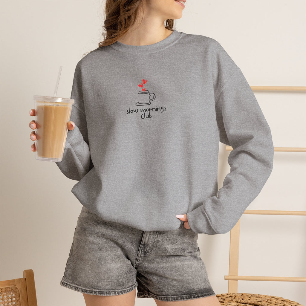 Slow Mornings Club sweatshirt | Coffee Mug Illustration, Cozy Crewneck