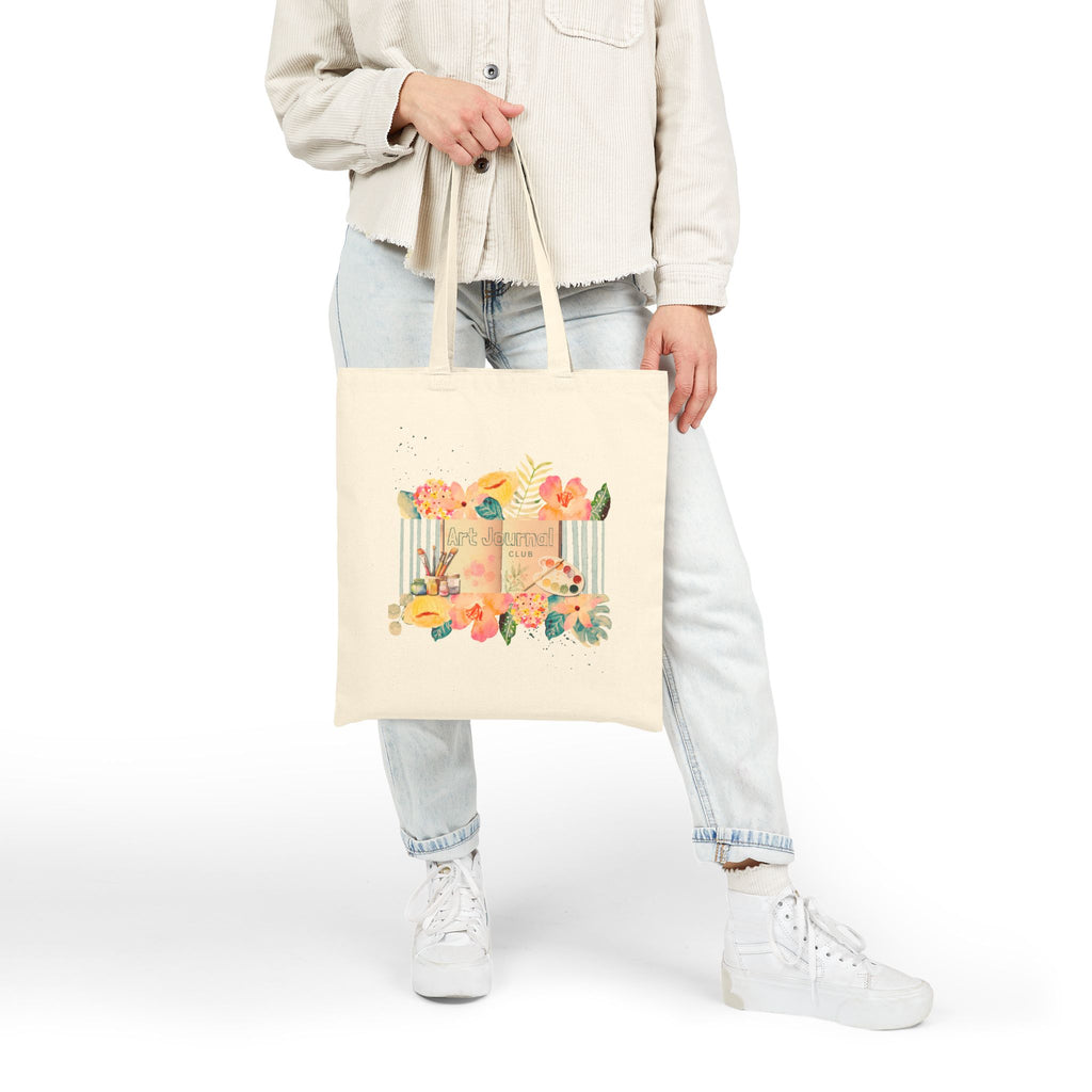 Floral Watercolor Art Journal Club tote | Watercolor Botanical Canvas Tote Bag