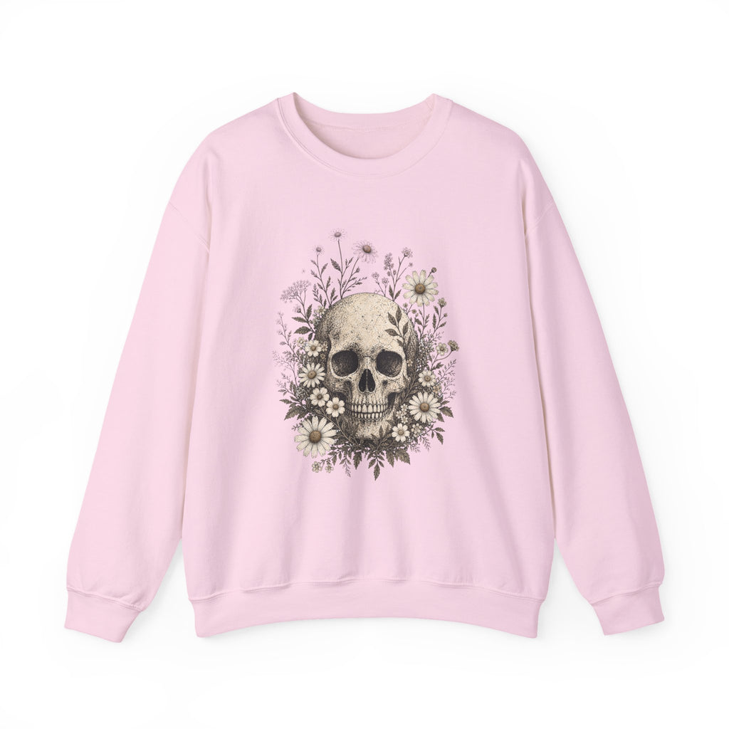 Skull with Daisies Crewneck Sweatshirt | Floral Fall Autumn Halloween Gothic Sweatshirt