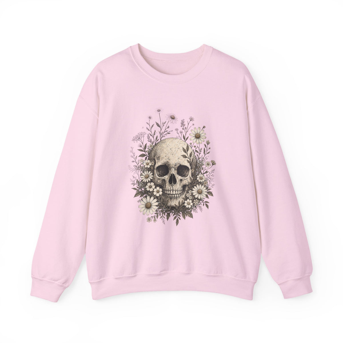 Skull with Daisies Crewneck Sweatshirt | Floral Fall Autumn Halloween Gothic Sweatshirt