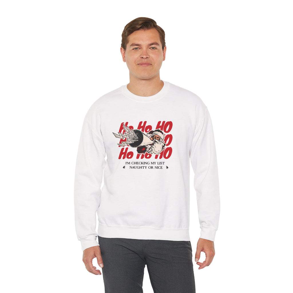 Santa Sweatshirt | Ho Ho Ho Naughty Nice List Humor Christmas Graphic
