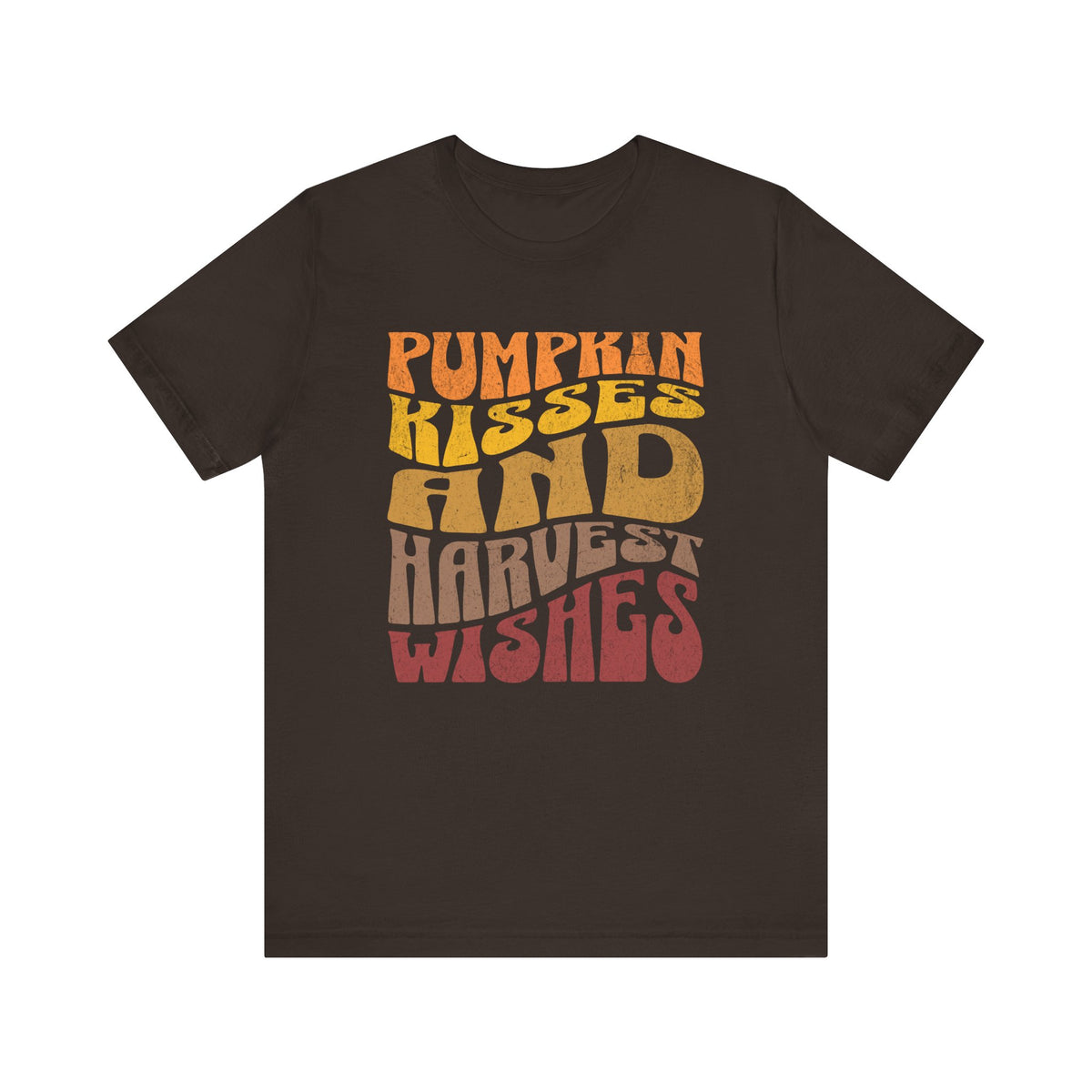 Pumpkin Kisses and Harvest Wishes T-Shirt | Fall Autumn Retro Typography Tee