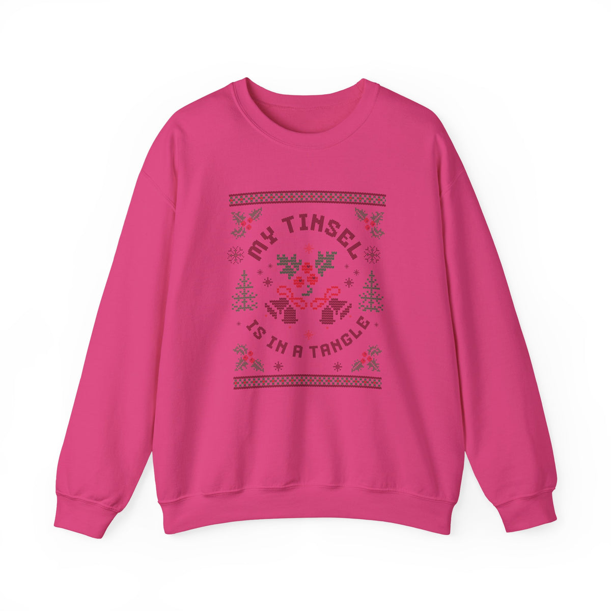 Christmas Sweatshirt Humor | My Tinsel Is in a Tangle Retro Pixel Art Crewneck