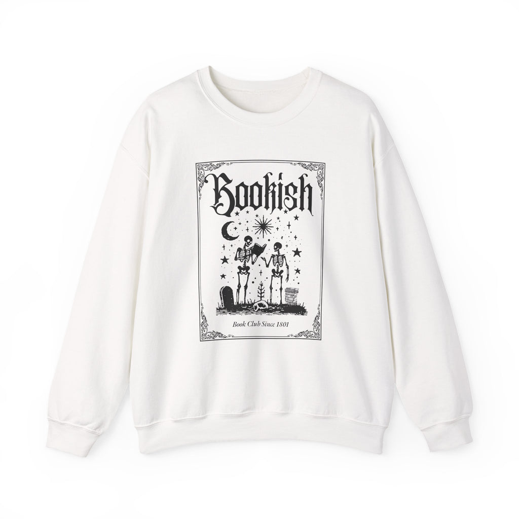 Bookish Halloween Skeletons Illustration Crewneck Sweatshirt | Witchy Reading Graphic