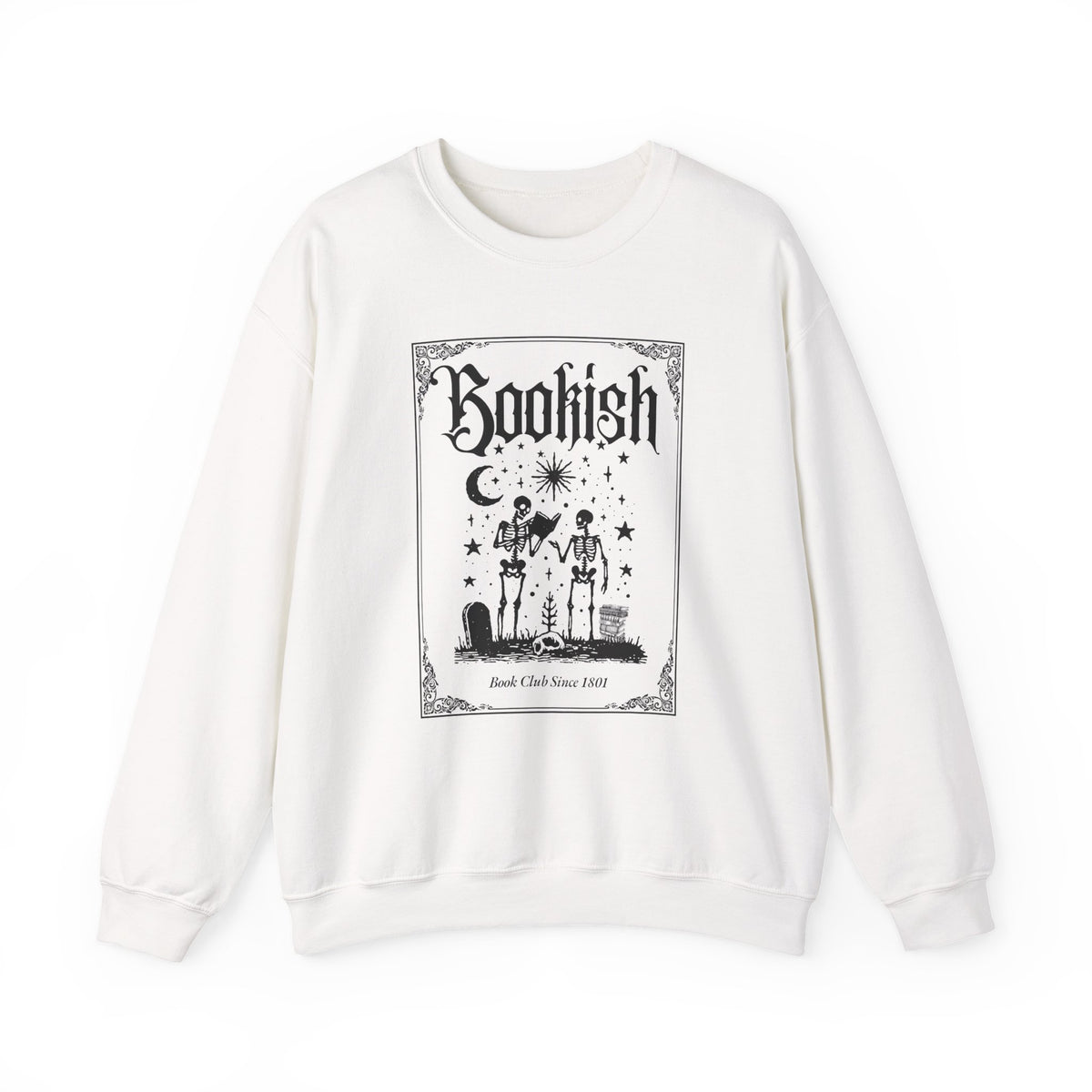 Bookish Halloween Skeletons Illustration Crewneck Sweatshirt | Witchy Reading Graphic