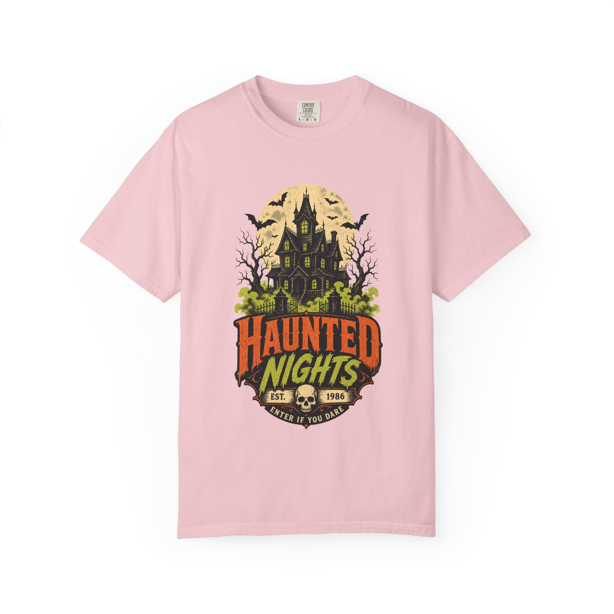 Haunted Nights haunted house T-shirt | Halloween spooky bats moon