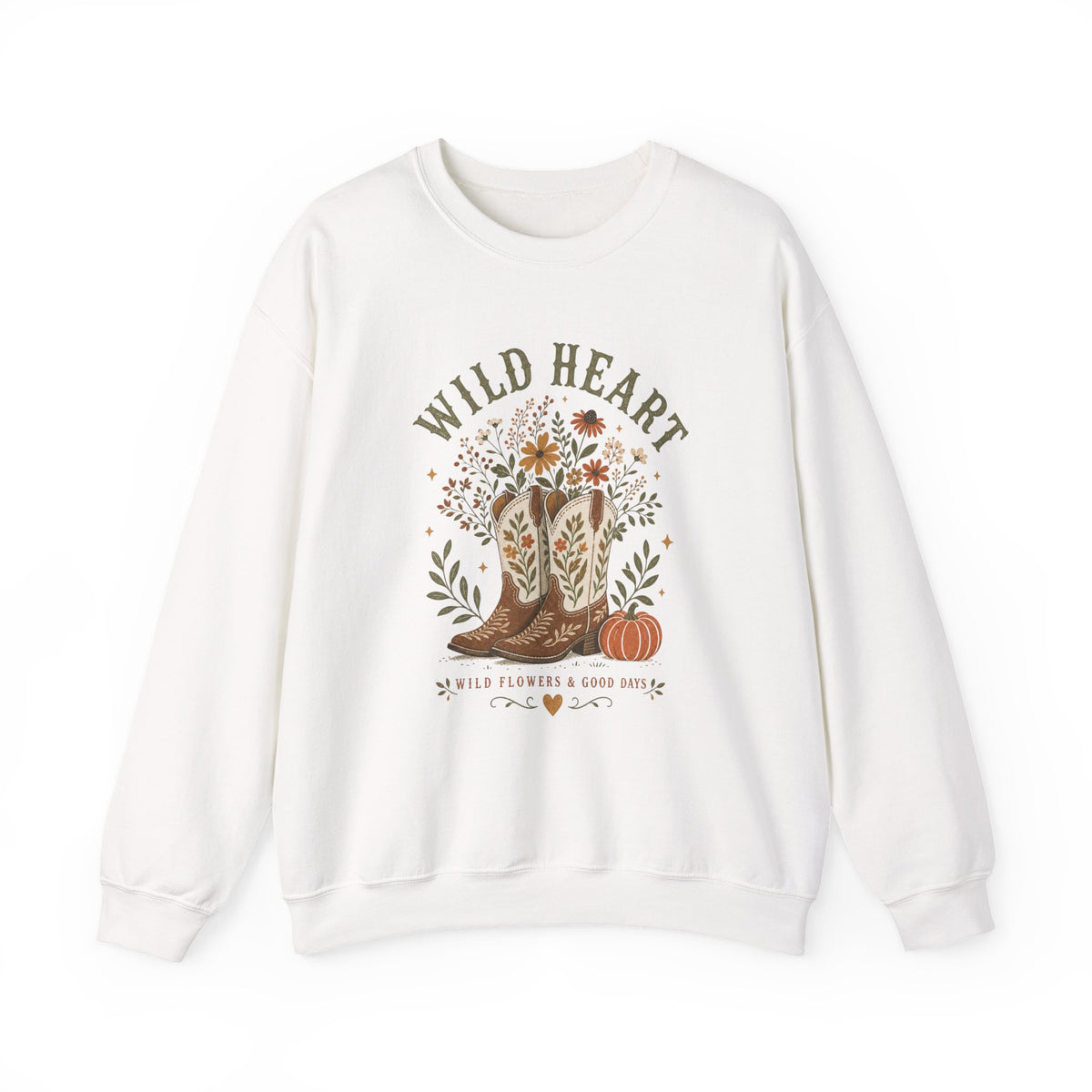 Wild Heart cowboy boots floral design Sweatshirt | Fall pumpkin graphic