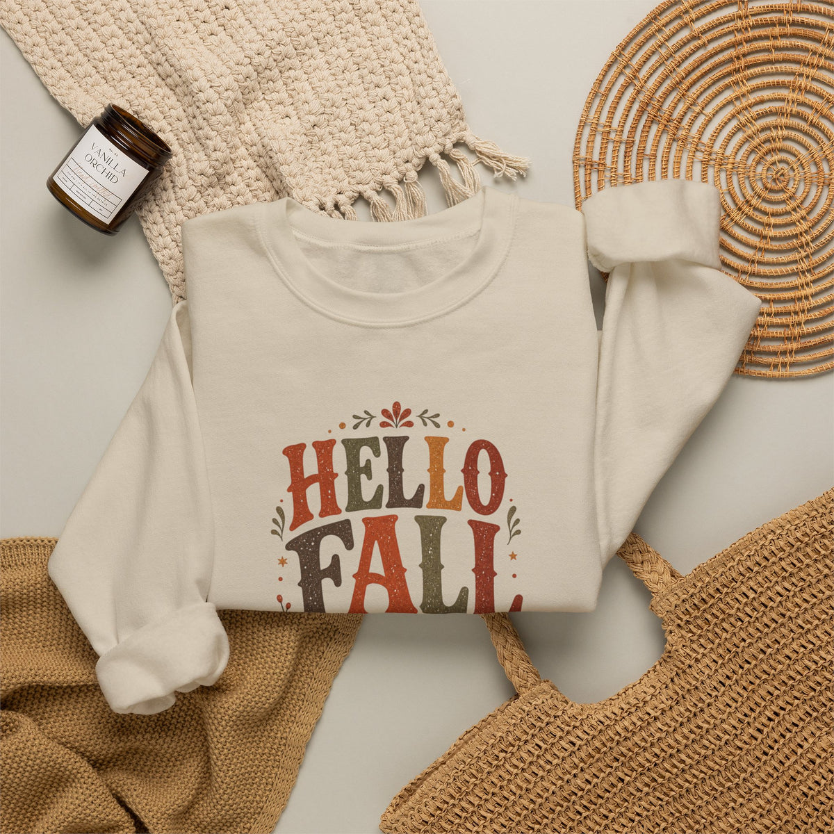 Hello Fall Pumpkin Sweatshirt | Autumn Leaves Crewneck