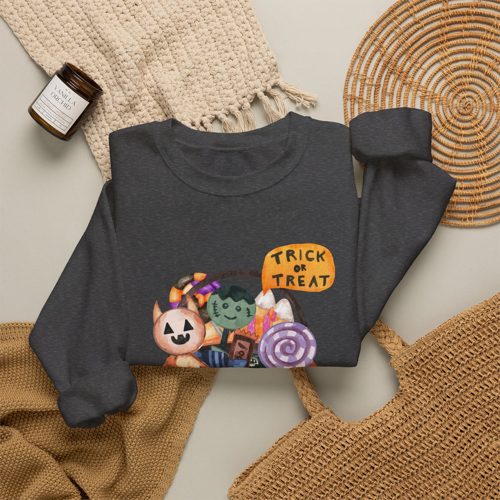 Halloween Pumpkin Candy Crewneck Sweatshirt — Trick or Treat Jack-O-Lantern Design