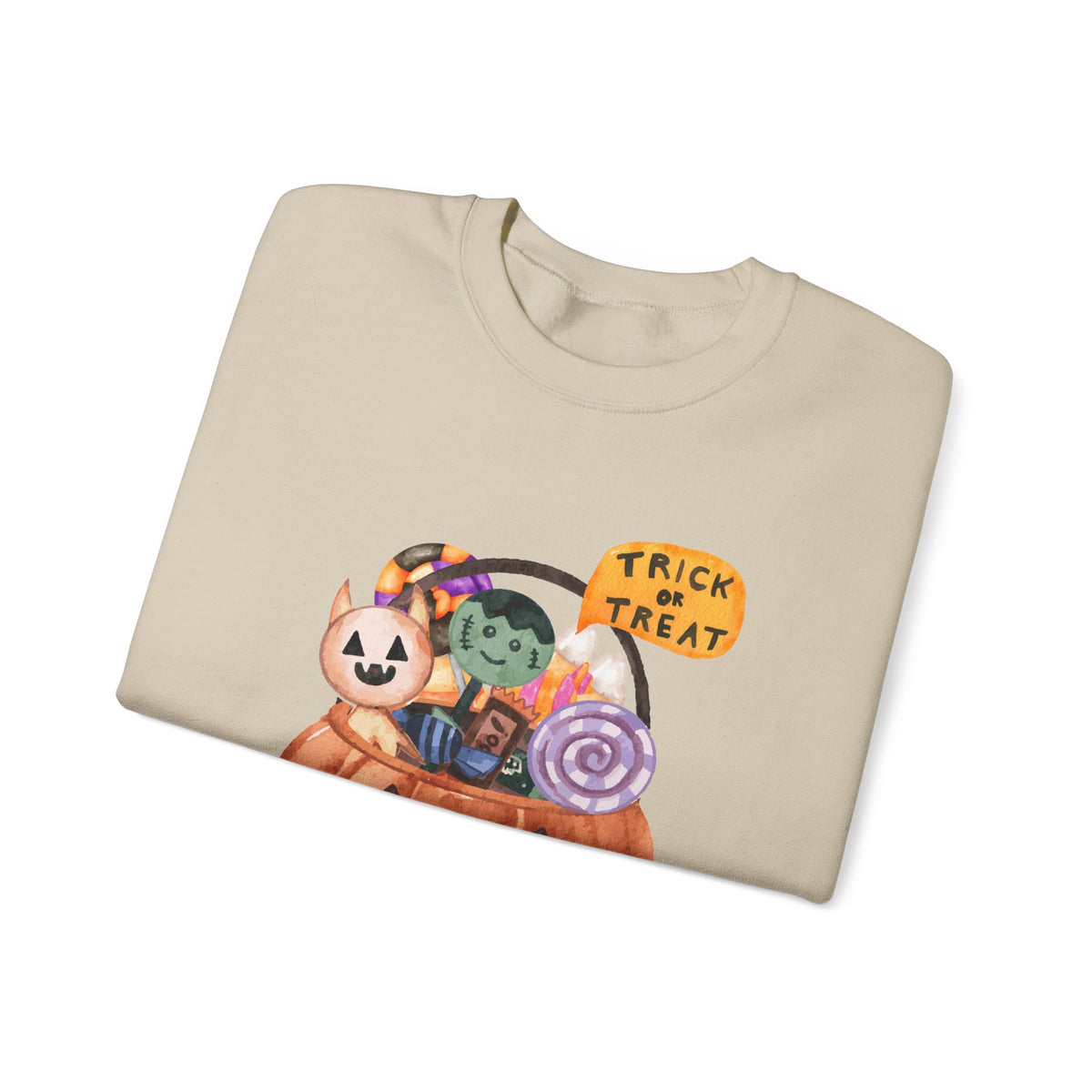 Halloween Pumpkin Candy Crewneck Sweatshirt — Trick or Treat Jack-O-Lantern Design