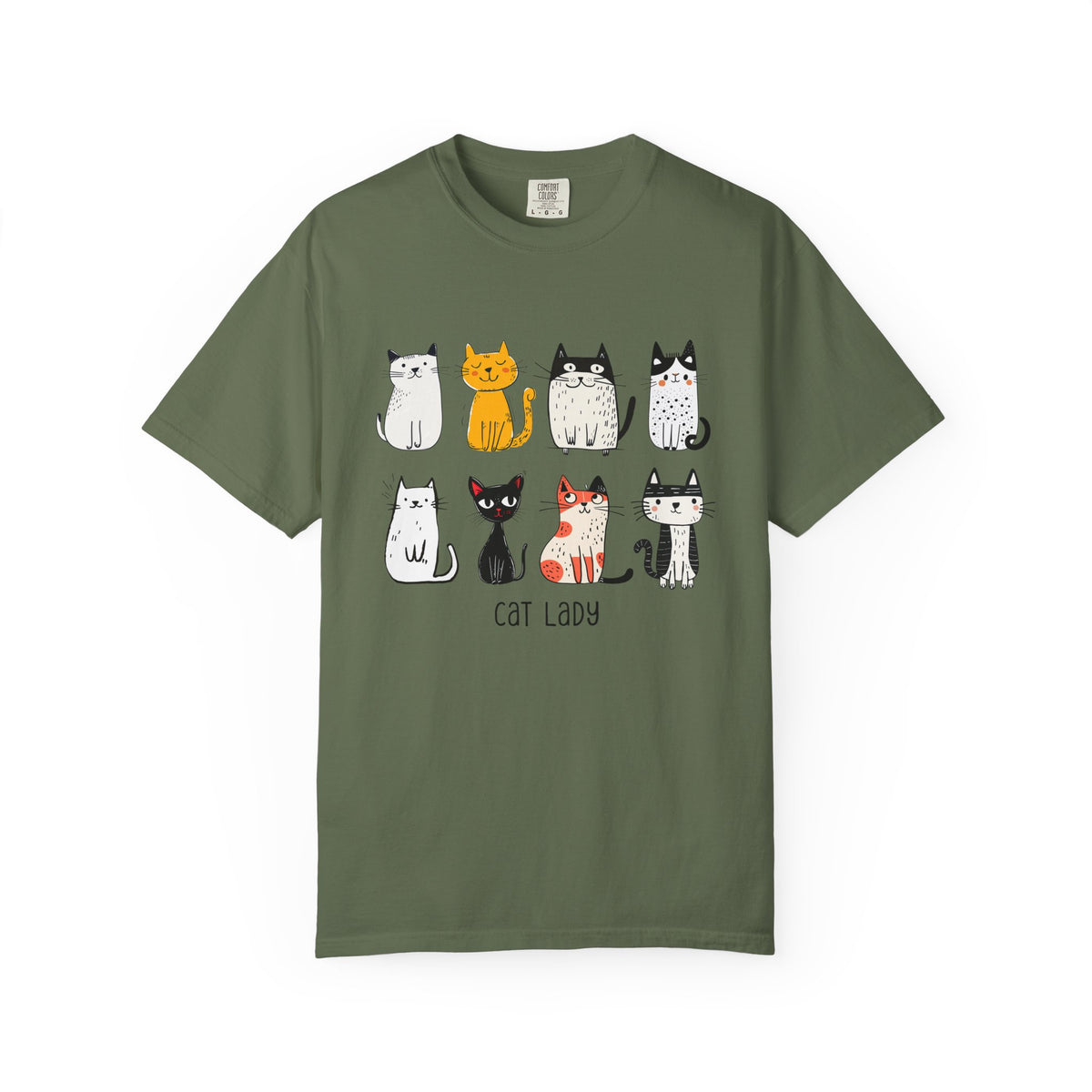Cute Cat Illustration Cat Lady T-shirt | Kitty Lineup, Whimsical Cats