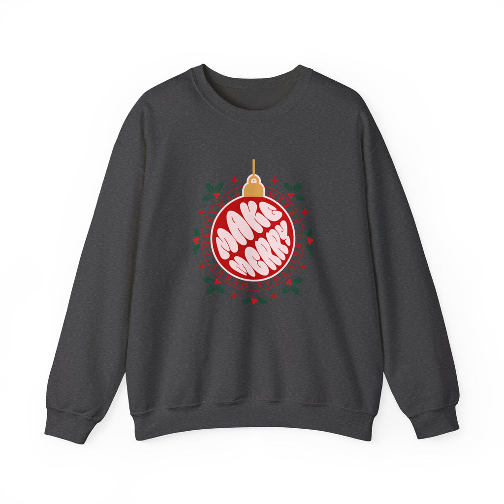 Christmas Sweatshirt Make Merry ornament design | Merry Christmas holly wreath, festive typography