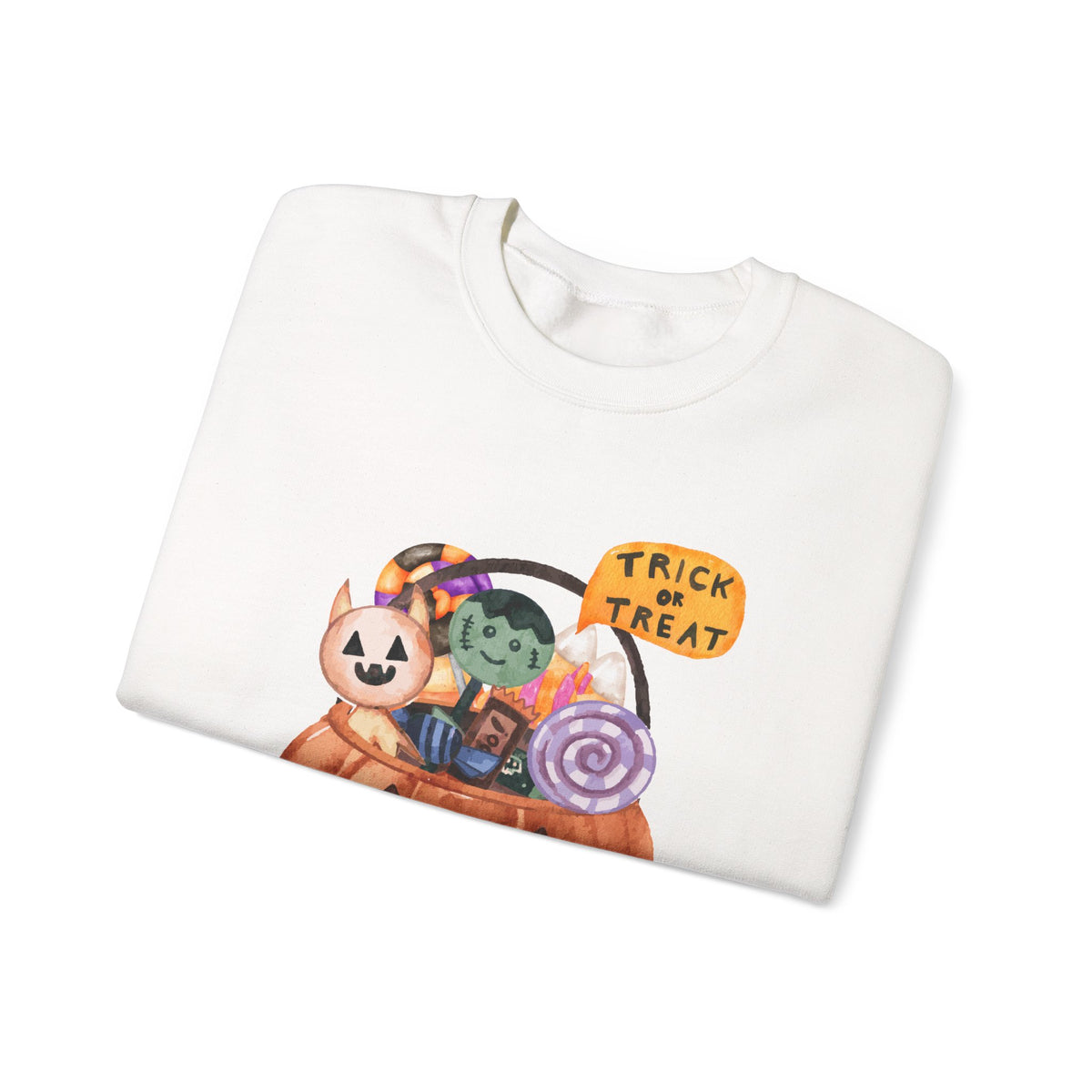 Halloween Pumpkin Candy Crewneck Sweatshirt — Trick or Treat Jack-O-Lantern Design