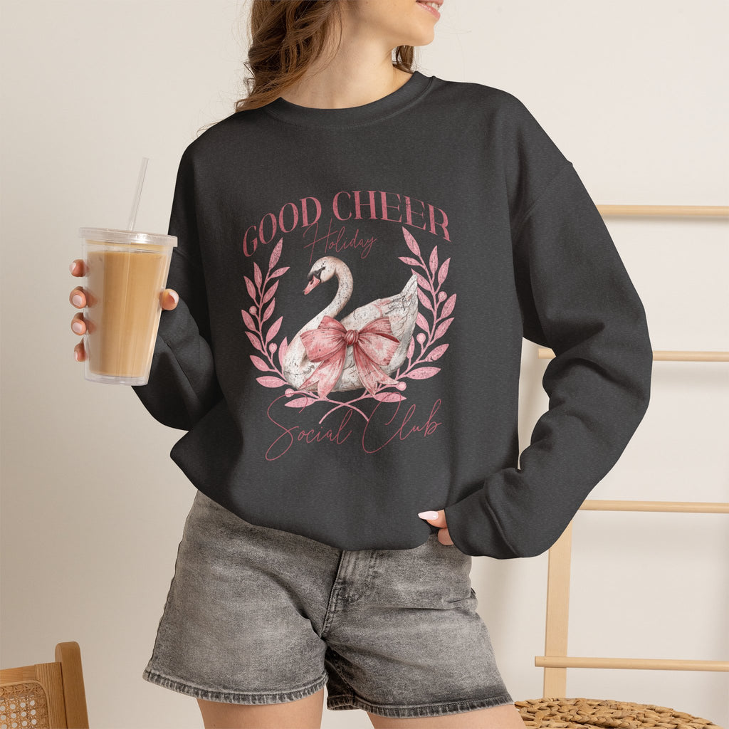 Coquette Christmas Sweatshirt | Good Cheer Social Club Swan and Flamingo Wreath