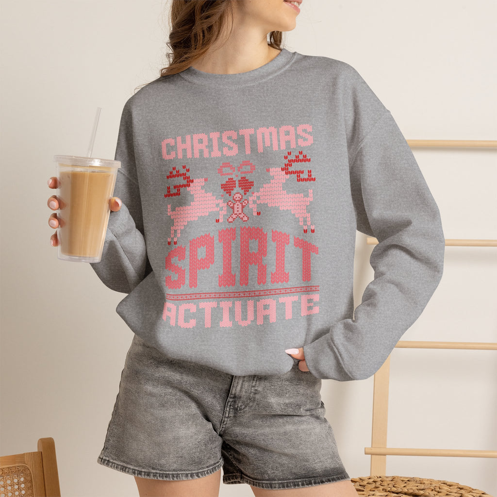 Christmas Sweatshirt Retro Pixel Reindeer Design | Christmas Spirit Activate Crewneck