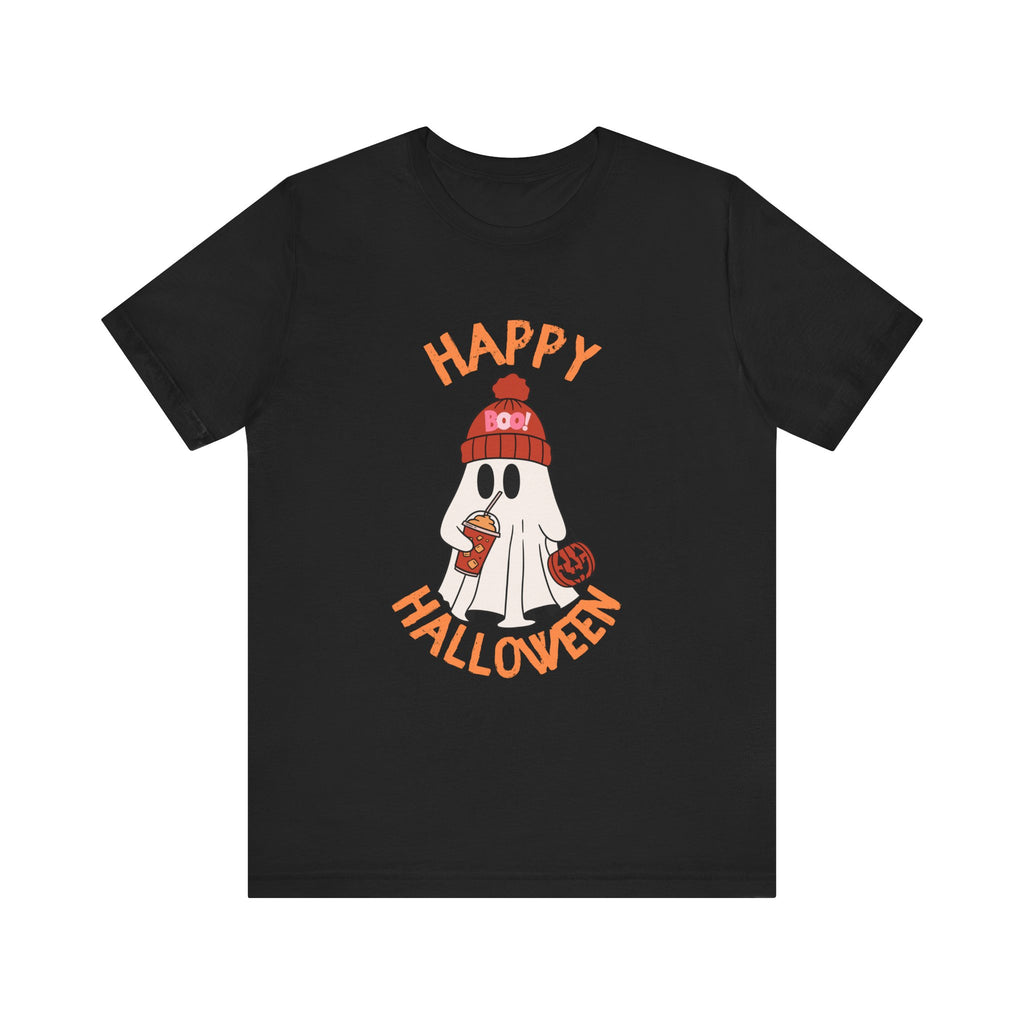 Cute Ghost Wearing Beanie Happy Halloween Tee | Halloween Shirt