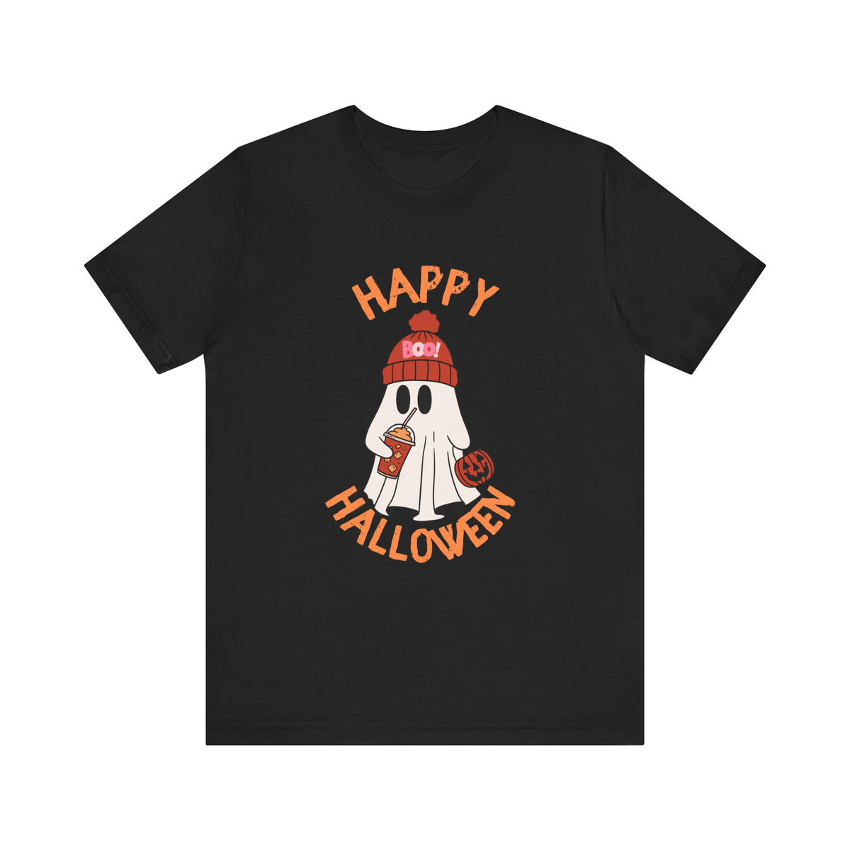 Cute Ghost Wearing Beanie Happy Halloween Tee | Halloween Shirt