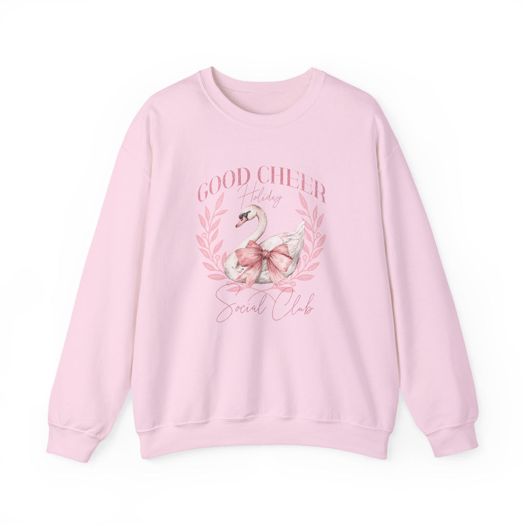 Coquette Christmas Sweatshirt | Good Cheer Social Club Swan and Flamingo Wreath