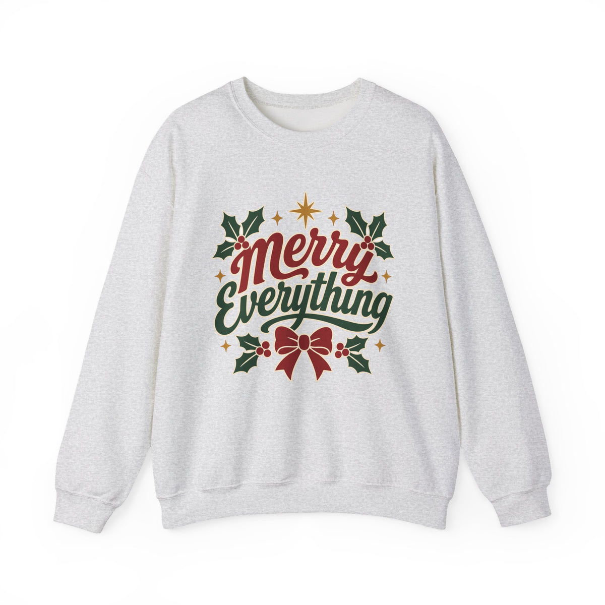 Merry Everything Christmas Sweatshirt | Holiday Script Holly Bow Crewneck
