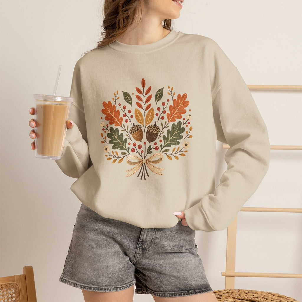 Autumn Foliage Bouquet Sweatshirt | Fall Leaves Acorn Crewneck