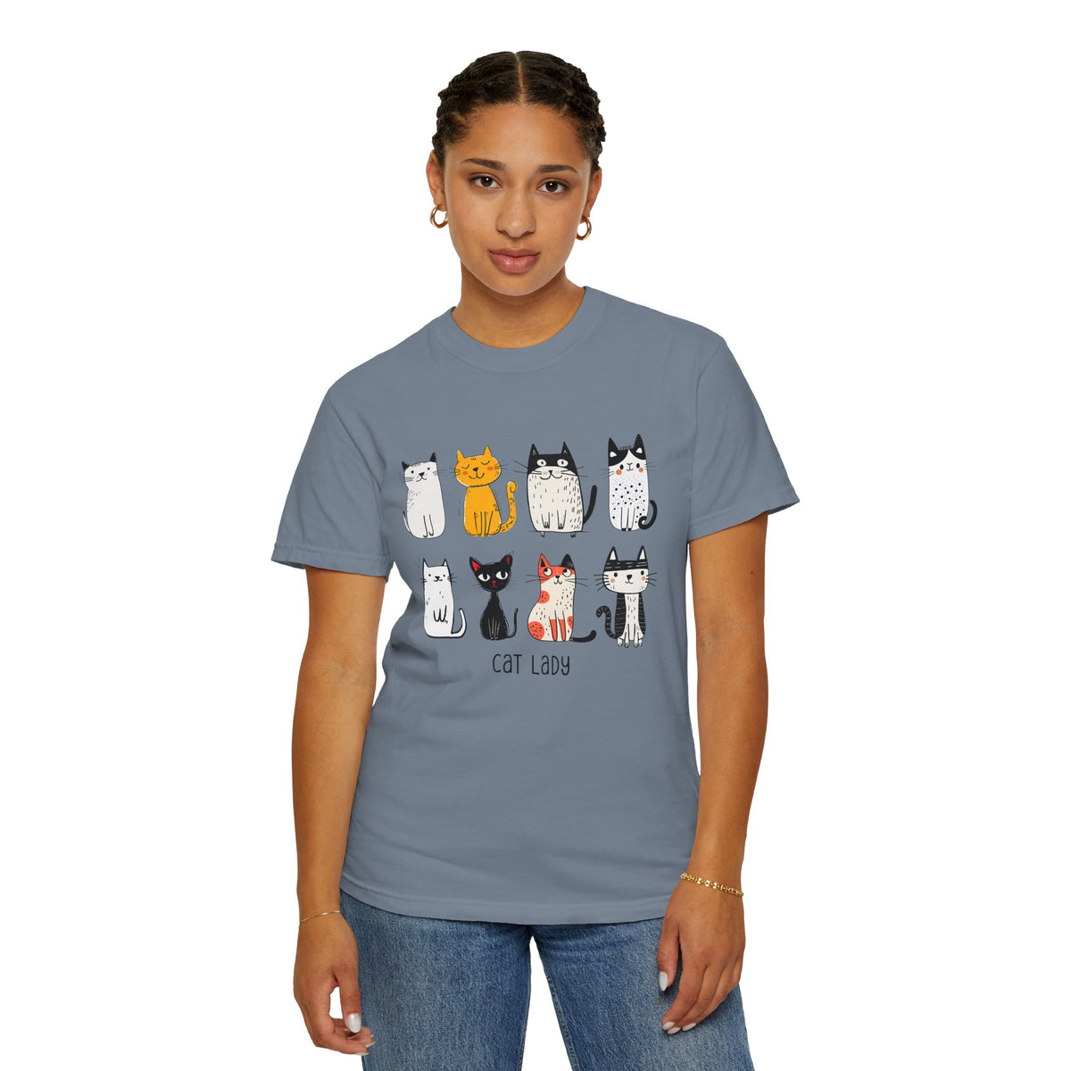 Cute Cat Illustration Cat Lady T-shirt | Kitty Lineup, Whimsical Cats