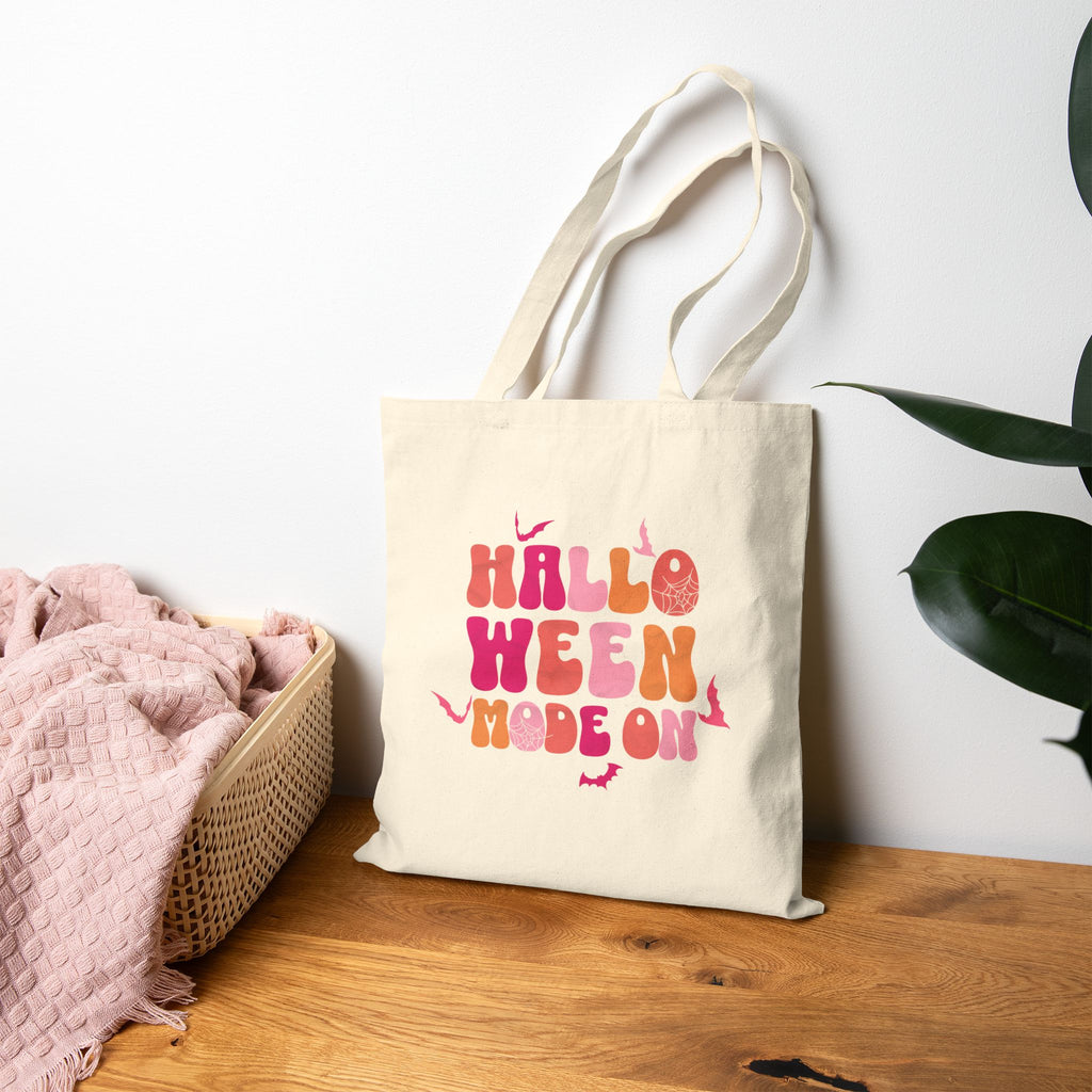 Halloween Mode On Tote Bag | Retro Pumpkin Typography, Fall Trick or Treat