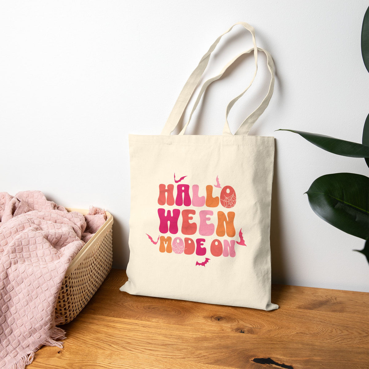 Halloween Mode On Tote Bag | Retro Pumpkin Typography, Fall Trick or Treat