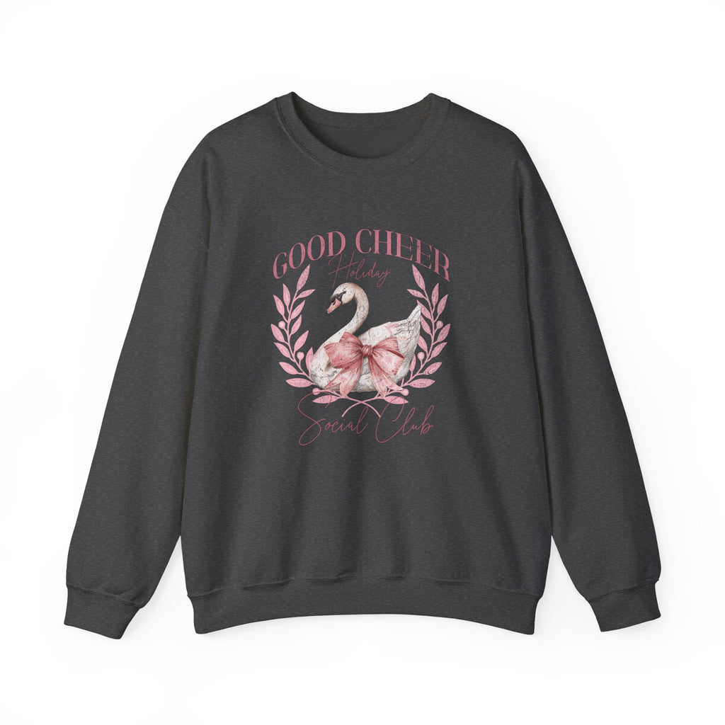 Coquette Christmas Sweatshirt | Good Cheer Social Club Swan and Flamingo Wreath