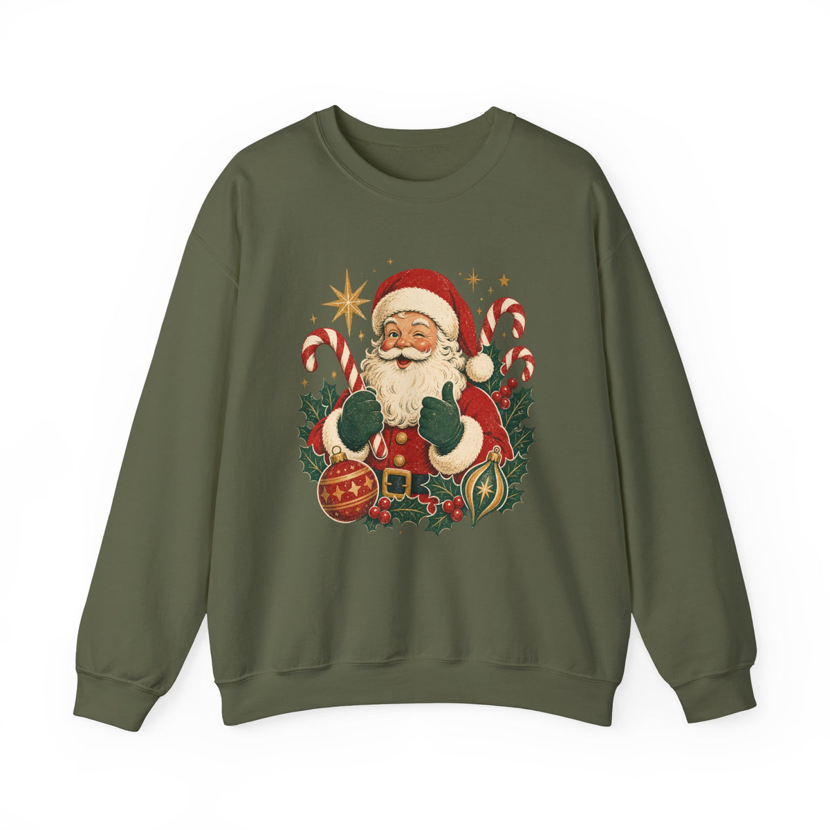 Vintage Santa Claus sweatshirt | Retro Christmas Santa, candy canes & ornaments